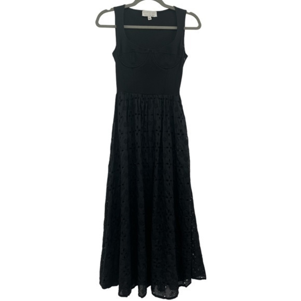 Fleur Du Mal Broderie Anglaise Bodysuit Midi Dress Black Size 0 - Picture 3 of 13